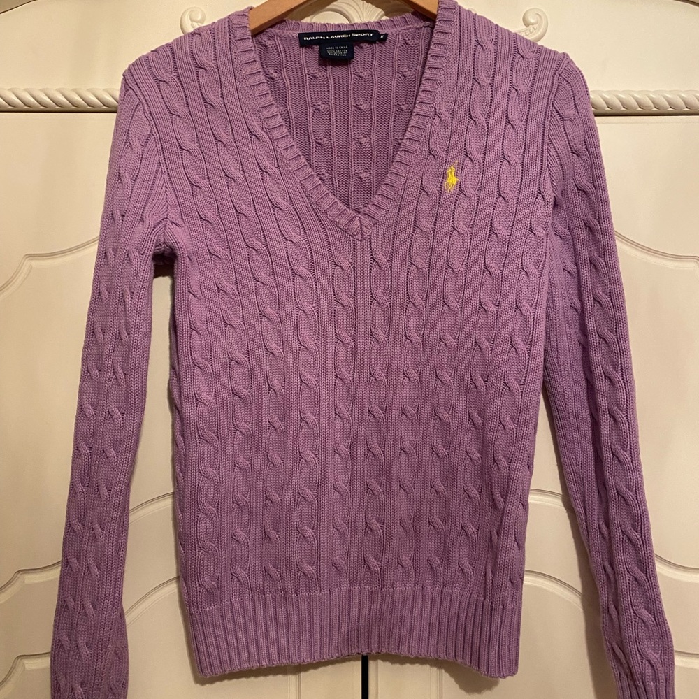 ralph lauren sport purple cable knit sweater